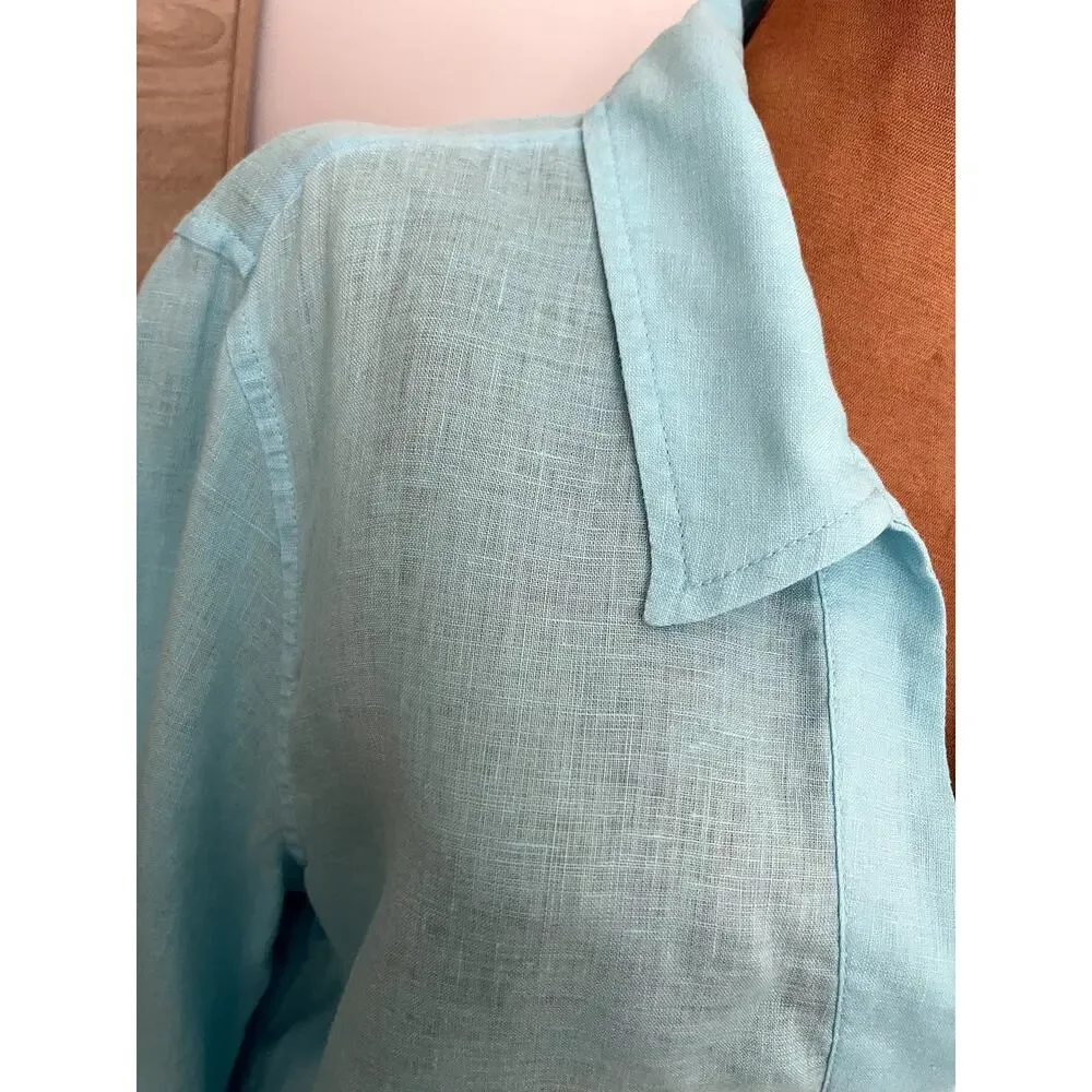 Lilly Pulitzer Sz L Pop Over Tunic Top Blue Linen Preppy Breathable Beach Resort